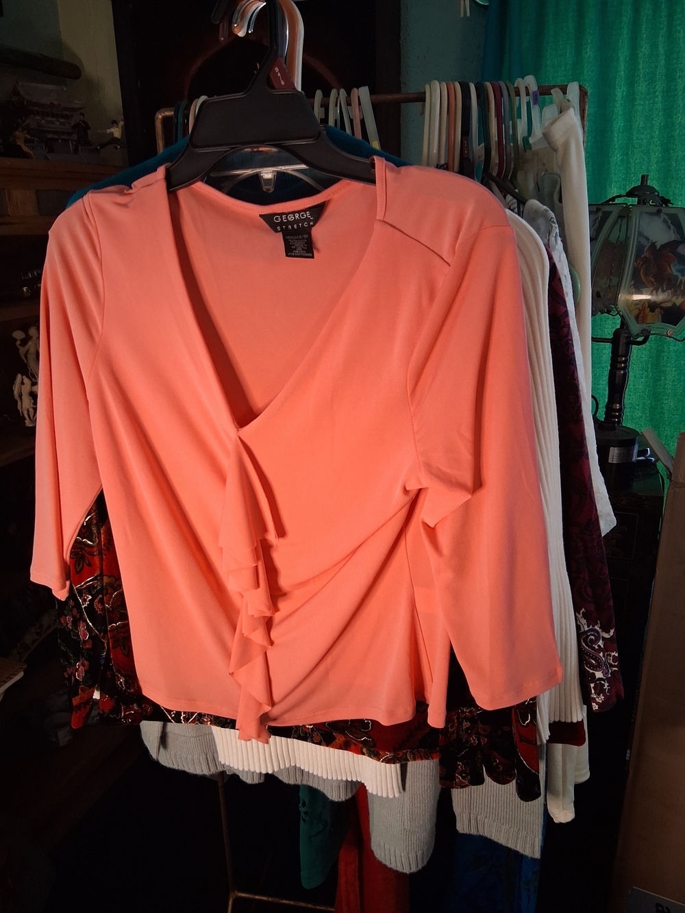 George Coral Pink Ruffle-Front V-Neck Blouse